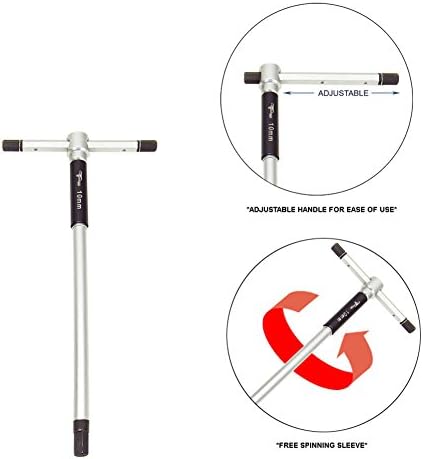Pit Posse 8pc Metric T-Handle Hex Allen Key Wrench Tool Set - 3-Way Rotating Spinning Sleeve for Fast Spin Action - Includes Storage Rack - Made of High Carbon Steel - Auto Bike Moto Bicycle