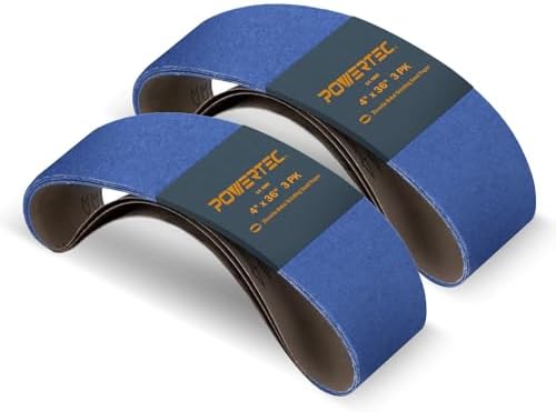 POWERTEC 6PK 4x36 Sanding Belts, 24 Grit Zirconia, 4 x 36 Inch Sanding Belts for Benchtop Belt and Disc Sander, Belt Sandpaper for Woodworking, Metal Grinding, Deburring, Rust Removal (4436024Z-3-P2)