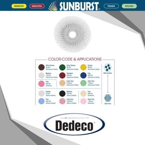 Dedeco Sunburst Radial Bristle Discs 12-Pack - 2" Curved - 3/8" Arbor - White 120 Grit (Medium) - Aluminum Oxide for Polishing & Finishing