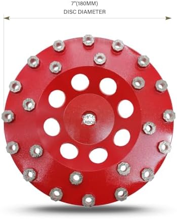 Diamond Grinding Cup Wheel for Hard Concrete Floor, Epoxy Coating Removal, 24 Aggressive Honeycomb Segments, 7 Inch 5/8”-11 Thread, 30/40 Grit