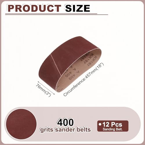 HARFINGTON 3 x 18 Inch Sanding Belts, 12 Pcs 400 Grits Aluminum Oxide