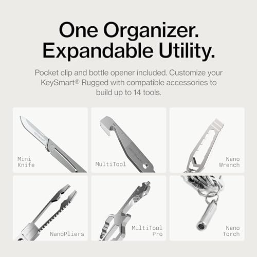 KeySmart Rugged Keychain Multitool Key Holder, Up to 14 Keys
