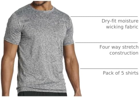 5 Pack Men's Dry Fit Workout T Shirts Crew Neck Athletic Gym Running Tees