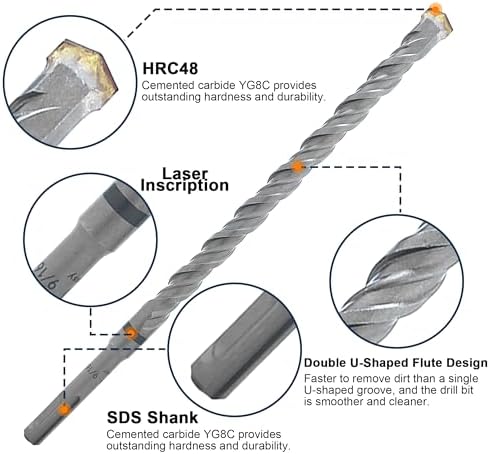 Rotary Hammer Drill Bits and Chisels Set, SDS Plus, 17PCS