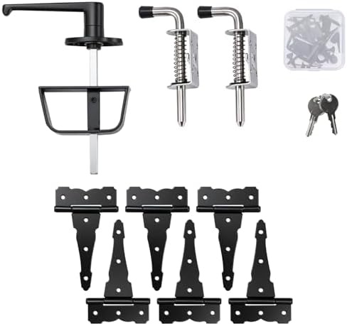 Shed Door Kit, 5-1/2" L-Handle Door Lock with Latches and 6" Hinges | Shed Door Hardware Kit, Barn Door Lock Set