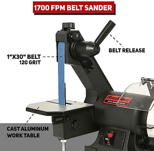 BUCKTOOL Low Speed Belt Grinder Combo for Metal,1x30" Belt,6" Grinder,2.1A