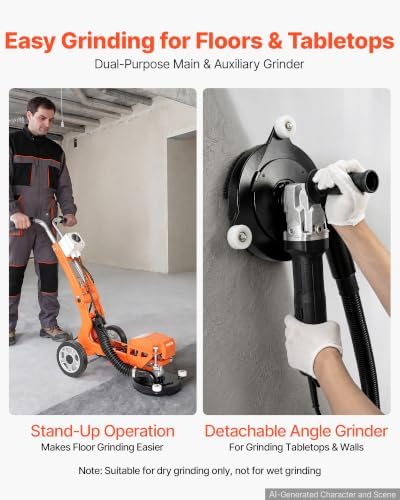 VEVOR Electric Concrete Grinder, 1400W 3600 RPM, Walk Behind Floor Polisher