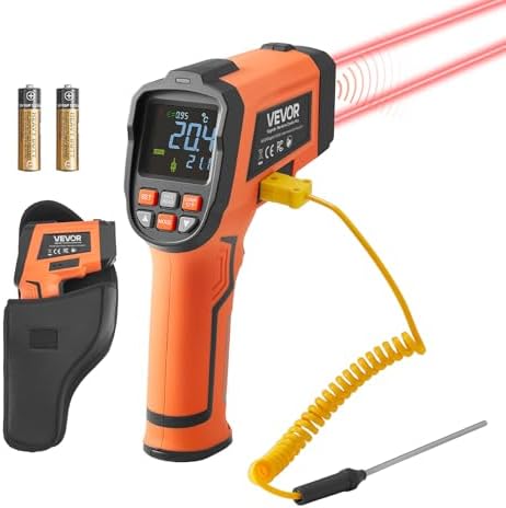 VEVOR Infrared Thermometer, -22℉ to 2192℉ Dual-Mode IR Thermometer Gun with K-Type Thermocouple, Dual Laser Heat Temperature Gun Non-Contact for Cooking Griddle Engine Industrial Use (Not for Human)