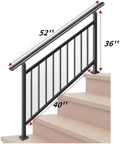 Hand Rails for Outdoor Steps，Stair Handrail & Indoor Stair Railing Kit，Railings for Outdoor Steps for Fence & Outdoor Steps (1, Black-with Balusters, 4 Step)