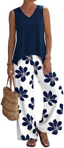WIHOLL Two Piece Sets for Women Dressy Lounge Sets Summer Outfits Cruise Travel Beach Vacation Casual Wide Leg Pants Set