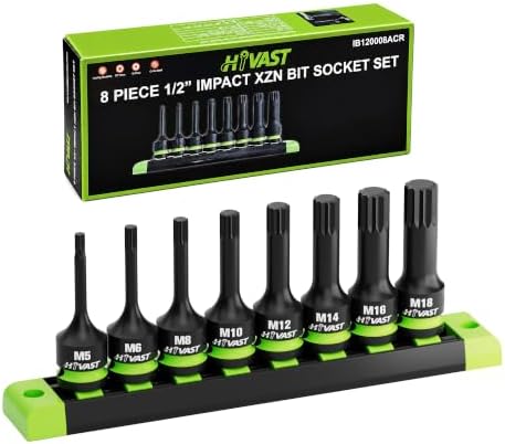 8-Piece Impact XZN Triple Square Bit Socket Set, 1/2" Drive | Cr-Mo Steel, M5-M18, Professional Grade for VW Audi, High Torque Performance