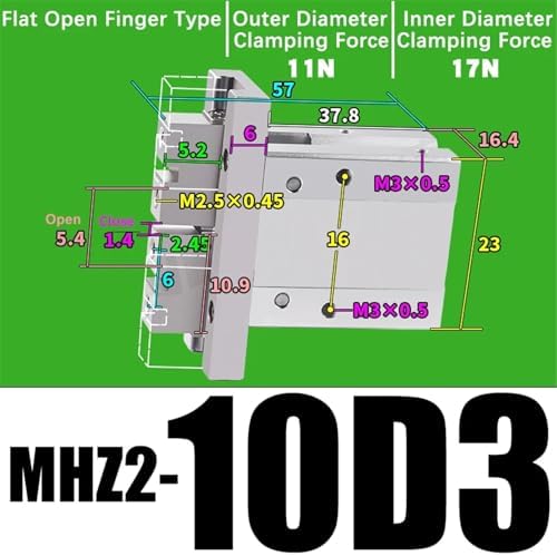 1pcs MHZ2-10/16/25/32/40D1/D2/D3 Pneumatic Finger Cylinder Parallel Gripper Side Thread Aluminium Clamps(MHZ2-10D3)