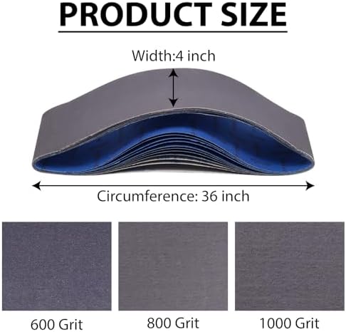 4 x 36 Inch Sanding Belts, 4 Pcs Each of 600, 800, 1000 Grits,12 Pack