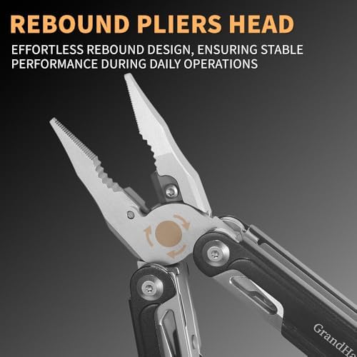 GrandHarvest 17-in-1 Stainless Steel Multi-Tool, self-locking practical multi-tool, equipped with large multi-purpose pliers, folding knife, belt clip, and nylon sheath, men's gift, EDC multi-tool