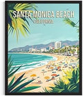 Santa Monica Beach California Black Framed Wall Art Print Poster, US Vintage Retro Beach Scenery Posters Prints for Restroom Home Picture Painting Artwork Gallery 219 (Santa Monica Beach California, 24"L x 18"W, Black Frame)