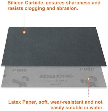 HARFINGTON 30pcs Sandpaper 800 Grit 9 x 11 Inch Waterproof Backing Silicon Carbide Abrasive Wet Dry Sanding Sheets for Wood Finishing, Metal Sanding, Automotive Polishing
