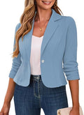 Traleubie Women's Cropped Blazer 3/4 Ruched Sleeve Business Casual