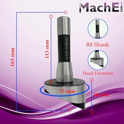 MachEl 3" (75 mm) Fly Cutter with R8 Shank (7/16" Drawbar) - Indexable Tool for Milling & Lathe Machines, Replaceable Carbide Insert