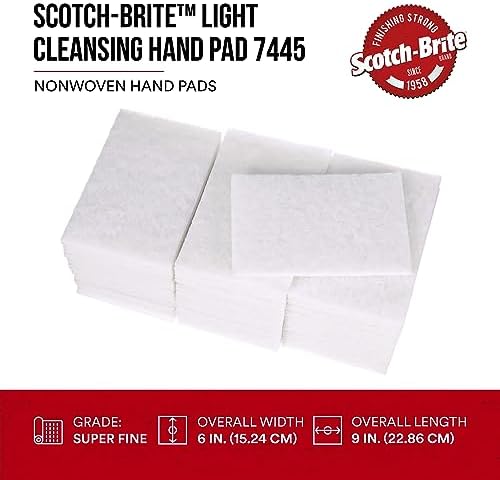 Scotch-Brite Light Cleansing Hand Pad 7445, 6 in x 9 in, Mild Abrasive Hand Sanding Pad, For Metal, Vinyl, Porcelain and Other Delicate Surfaces, Pack of 20