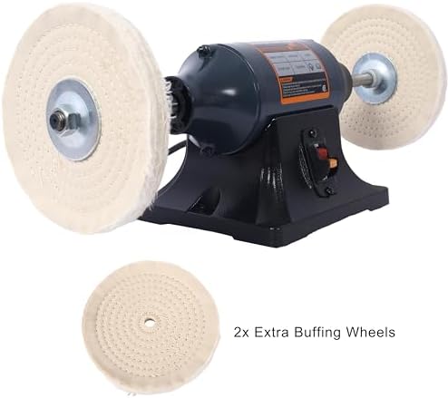 8" Electric Polisher Bench Buffer Grinder - 4 Pole 550W Motor, 1750 RPM, Includes 4 Buffing Wheels for Metal, Jewelry, Wood, Jade
