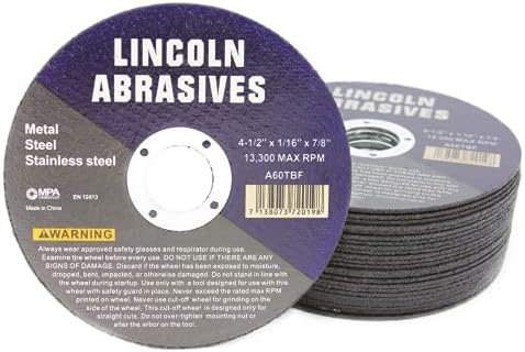 25 Pc 4.5" x 1/16" x 7/8" Cut-Off Wheels Lincoln Abrasives Metal & Stainless Steel