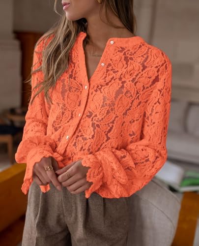 PRETTYGARDEN Women's Fall Trendy Long Sleeve Lace Tops