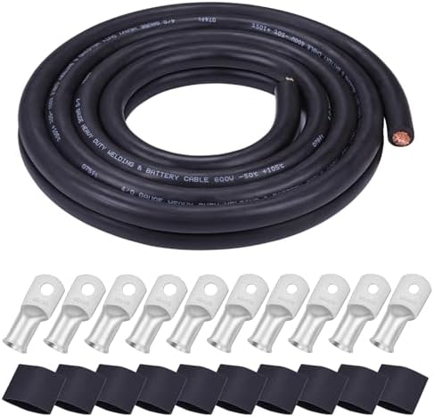 iGreely 4/0 Gauge Wire,4/0 AWG 20 Feet Black Flexible Copper Welding Battery Cables for Automotive Inverter Solar system Marine,5pcs 5/16""&5pcs 3/8"" Copper Terminal Cable Lug+Heat Shrink Tubing