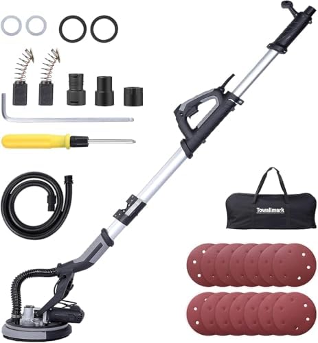 GarveeTech Drywall Sander, 750W Electric Drywall Sander 6.5A, 7 Variable Speed 900-1800 RPM Sander with LED Light, 14 Pcs Sanding discs, with Extendable Handle and Carrying Bag