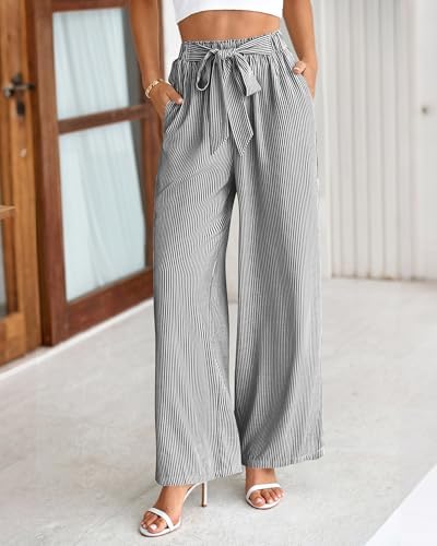 BTFBM Striped Palazzo Pants for Women Fall 2026 Wide Leg Dress Work Pants