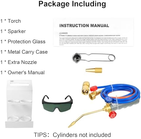 Brazing Torch Kit for MAPP Gas & Propane, Brass & Stainless Steel Cutting Torch Kit with Metal Case, Welding Torch Set for Soldering, Jewelry, HVAC, Glass Blowing