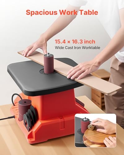 VEVOR Oscillating Spindle Sander, 2400RPM Benchtop Spindle Sander with 6 Sleeves (1/2"-3"), 5/8" Stroke & 15.4 x 16.3-inch Wide Worktable for Furniture Finishing, Crafts Sanding, DIY Woodworking