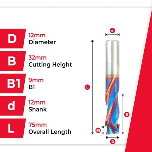 Amana Tool Spektra Extreme Tool Life Coated Solid Carbide CNC Compression Spiral Router Bit, 48324-K, 12mm D x 32mm CH x 12mm Shank x 75mm L 3 Flute