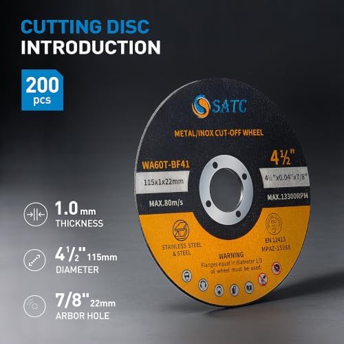 S SATC 200 PCS Cut Off Wheel 4 1/2 Inch Angle Grinder Cutting Disc Professional Cutting Wheels 4.5" x.040 x7/8" for Metal Stainless Steel