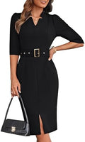 GRACE KARIN Women's Work Dress 3/4 Sleeve V Neck Bodycon Dress with Belt