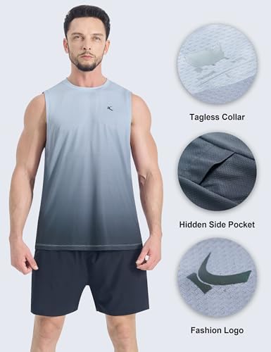 KPSUN Men's Quick Dry Workout Tank Top Summer Beach Shirt | UPF 50+ Sleeveless Gym Muscle Shirt with Hidden Pocket for Keys. Ideal for Gym Training, Outdoor Running, And Beach Workouts