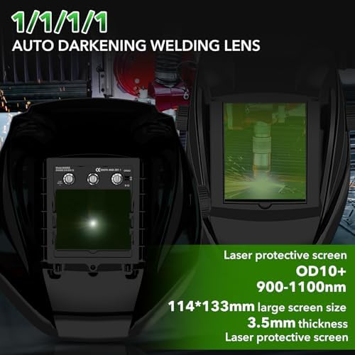TRQWH Laser Auto Darkening Welding Helmet OD10+ 190nm-450nm&900nm-1100nm Large Viewing Laser Safety Helmet Protective Mask Eye Protection for Laser Welding/Laser Cutting/Laser Cleaning/Laser Marking