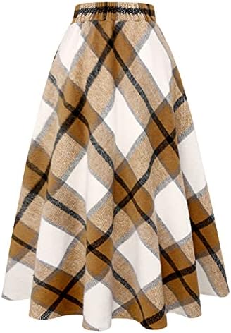 IDEALSANXUN Womens Plaid Wool Skirts Elastic Waist A-Line Pleated Tartan Long Skirts