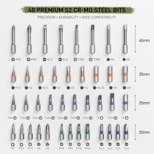 42 in 1 Magnetic Ratcheting Screwdriver Set with T Handle | T Handle Allen Wrench Set, Multi Tool Set with Case for Electronics, Furniture, Bicycle & DIY Repair, Army Green