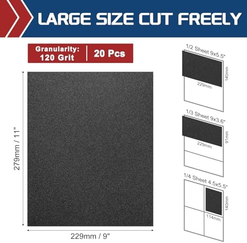 20Pcs Sand Paper 9x11Inch 120Grit Silicon Carbide Sandpaper Sheets