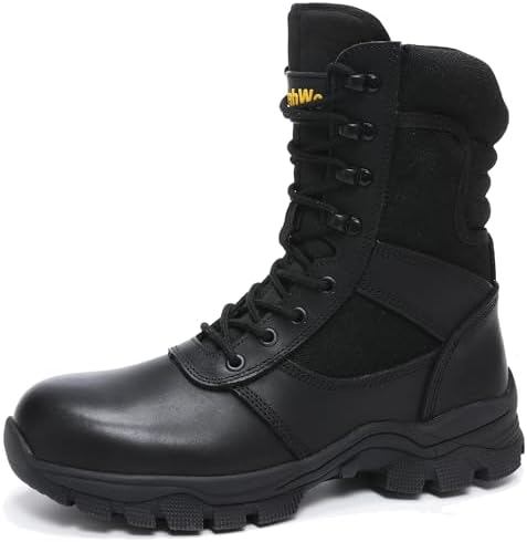 DahWe Men's Steel Toe Work Boots with Side Zipper 8 inches