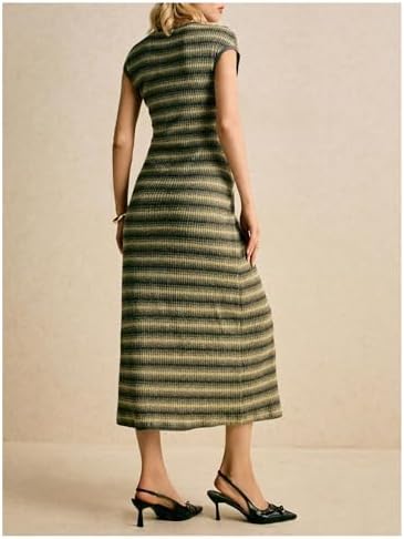 SOLY HUX Women's Striped Midi Dress Casual Work Knit Bodycon Summer Dresses