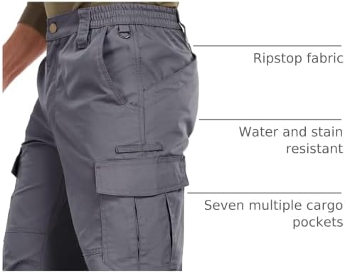 Mens Cargo Work Pants Durable Ripstop Tactical Pants with 7 Pockets Outdoor Water Resistant Hiking Woking Construction Pants