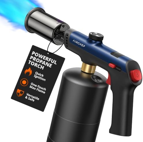 Propane Torch Gun, One-Touch Max Fire, Safety Lock, Navy Blue