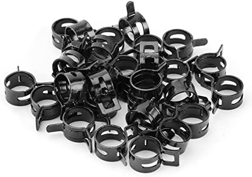 100pcs 0.47" ID Constant Tension Band Hose Clamps, 12mm Spring Band Type Action Hose Clamp Manganese Steel Fuel Line Clamp Low Pressure Air Clip Clamp for Fuel Hose Line Water Pipe Air Tube black