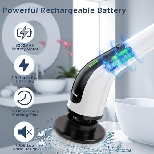 Electric Spin Scrubber, Power Shower Cleaning Brush with Long Handle