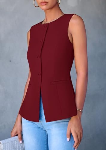 PRETTYGARDEN Women Tailored Suit Vest Business Casual Tops