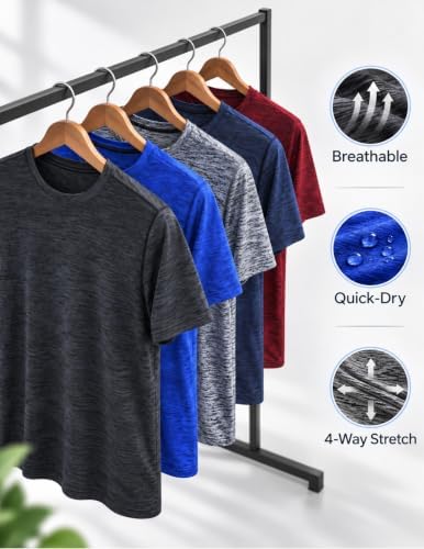 Liberty Imports 5 Pack Men's Active Quick Dry Crew Neck T Shirts