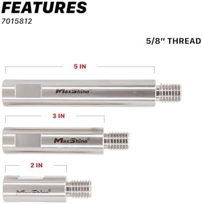 Maxshine Universal Stainless Steel Extension Shaft Set for Rotary Machines – 2”, 3” & 5” Polisher Extenders for 5/8” Backing Plates – 3-Piece Rotary Polisher Accessory for Car Polishing & Detailing