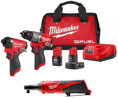 Milwaukee M12 FUEL 12-Volt Li-Ion Brushless Cordless Hammer Drill and Impact Driver Combo Kit (2-Tool) W/Free M12 3/8 in. Ratchet