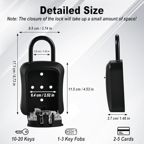 L Large Key Lock Box, 4.5”x3.7”x1.5” Waterproof Kirsite | Combination Lockbox for Keys Outdoor, Portable Key Lock Box Wall Mount with Code (L Size, Black)